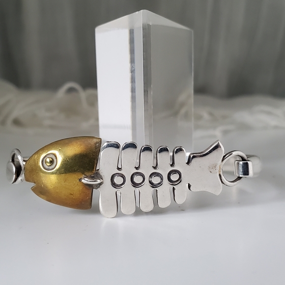 925 Sterling & Vermeil Fish Bones Bracelet - Picture 2 of 11